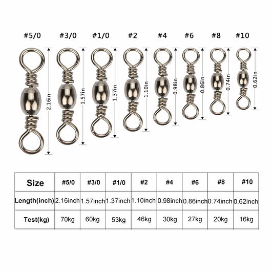 Goture 200pcs Barrel Fishing Swivel Size Rolling Swivels