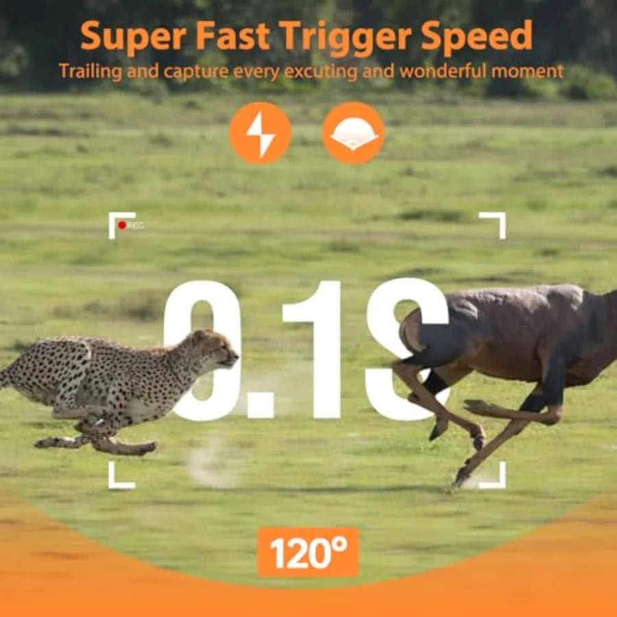 Outdoor wildlife trail camera with 4K/85MP resolution, solar-powered WiFi/Bluetooth connectivity