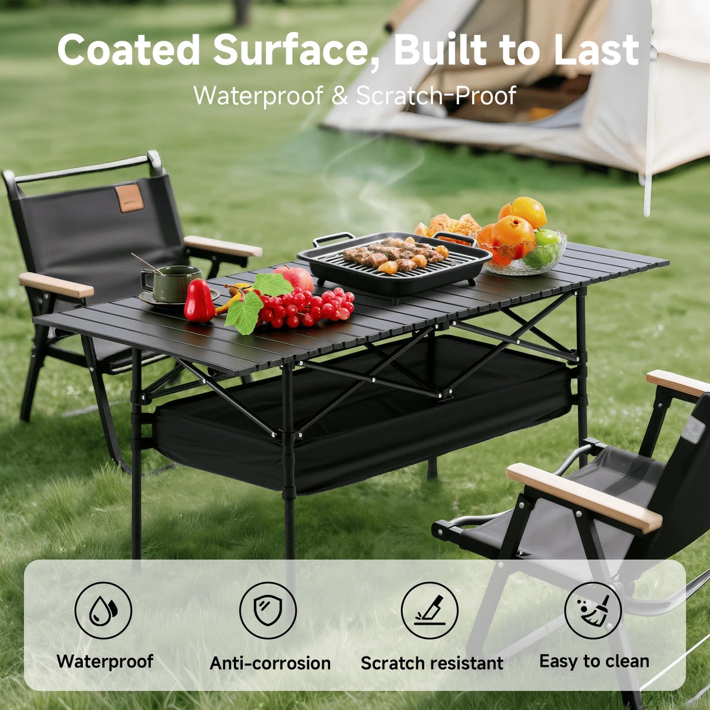 Camping Table, Fold Up Lightweight Portable Roll Up Aluminum