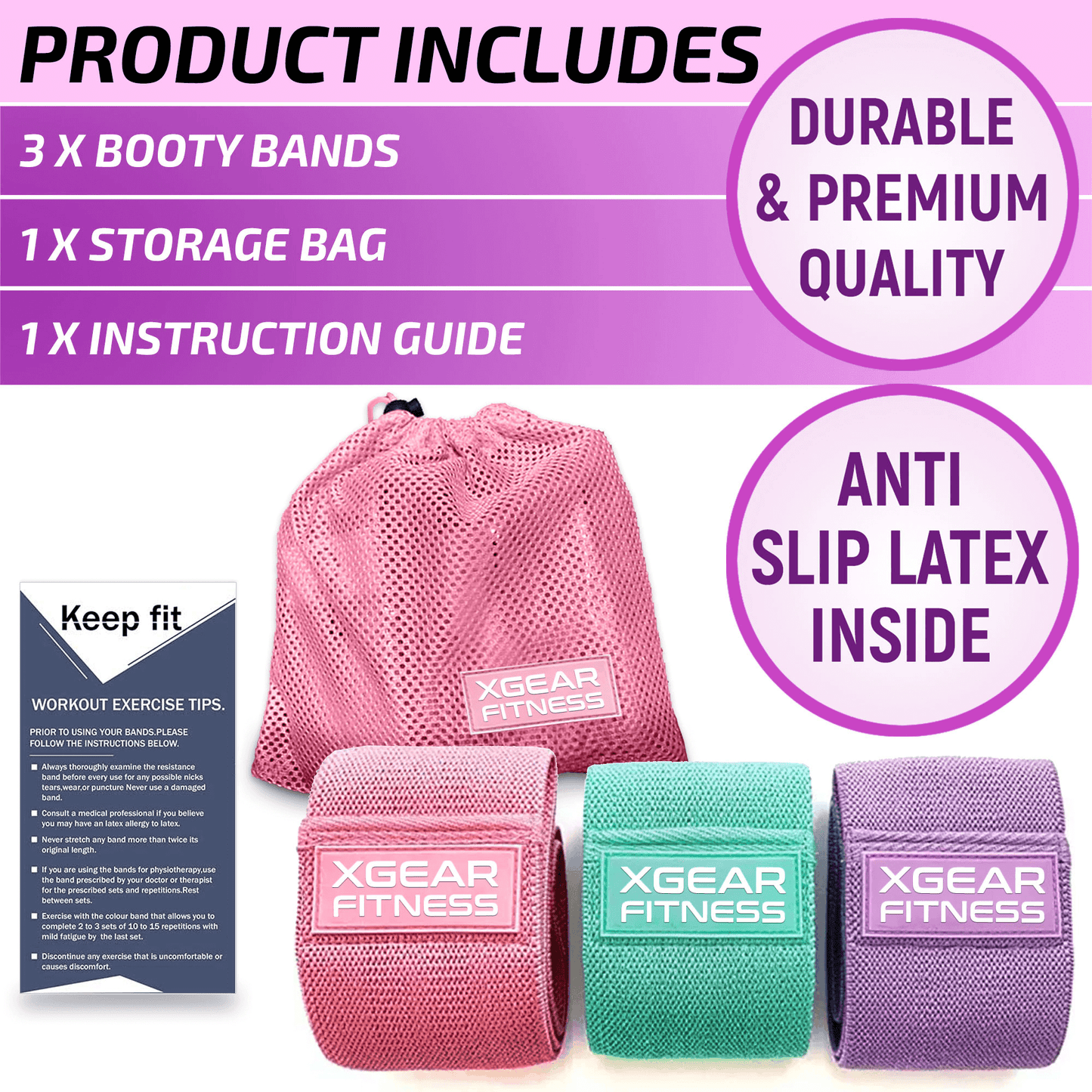 XGear Fitness Set of 3 Womens  Exercise Bands