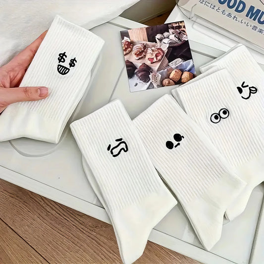 5 Pairs of Breathable and Comfortable Emoji Socks, Soft and Cute, Suitable for Daily Wear, Sports and Fitness