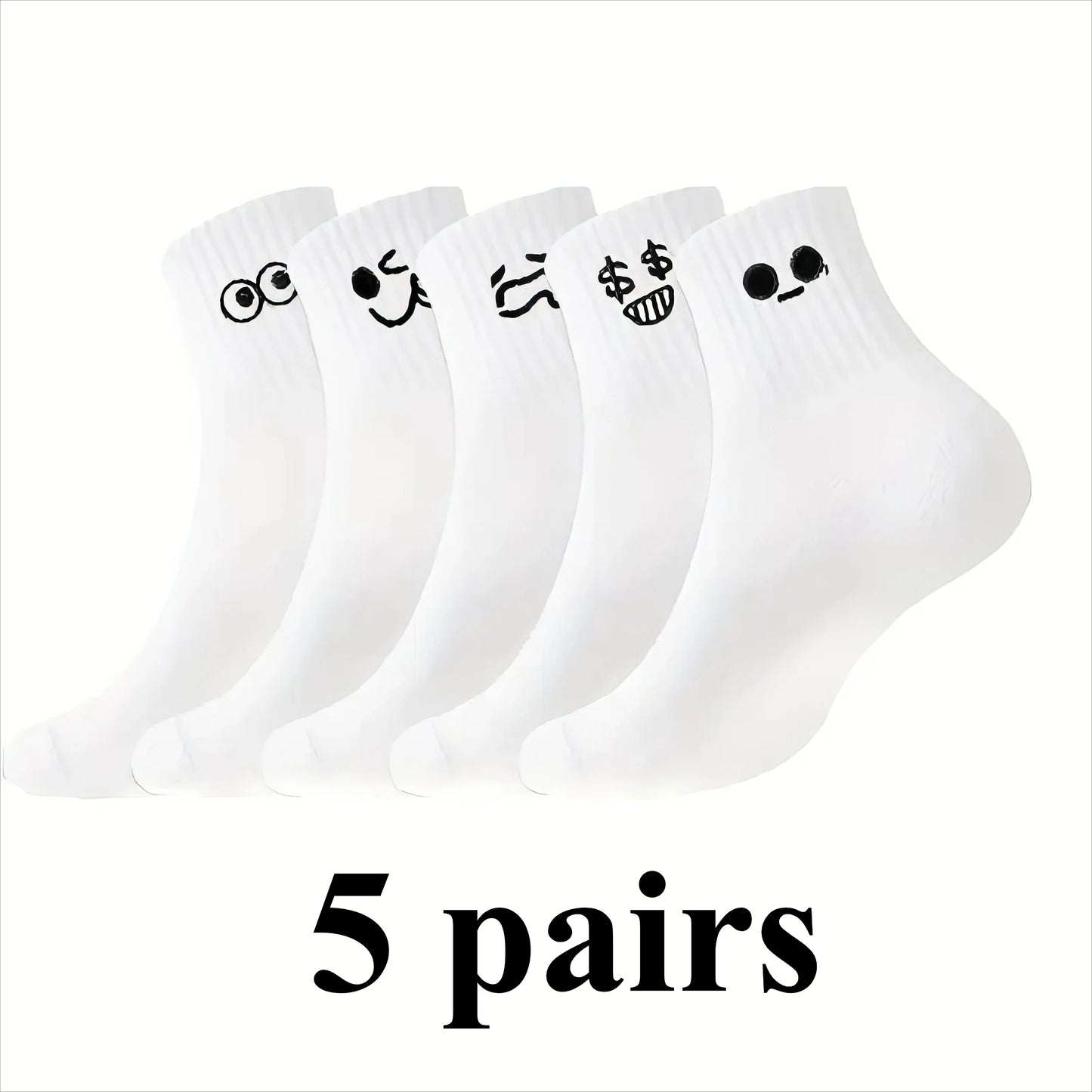 5 Pairs of Breathable and Comfortable Emoji Socks, Soft and Cute, Suitable for Daily Wear, Sports and Fitness