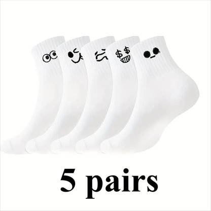 5 Pairs of Breathable and Comfortable Emoji Socks, Soft and Cute, Suitable for Daily Wear, Sports and Fitness