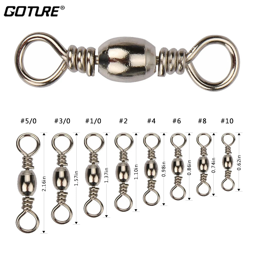 Goture 200pcs Barrel Fishing Swivel Size Rolling Swivels