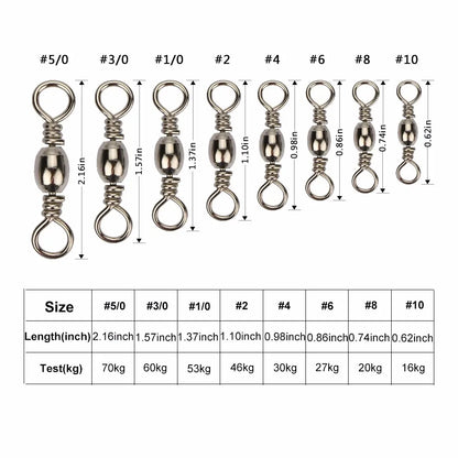 Goture 200pcs Barrel Fishing Swivel Size Rolling Swivels