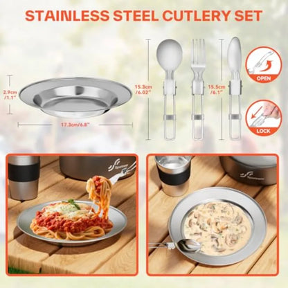 Camping Cookware Set, 18Pcs Non-Stick Lightweight Pots, Pan, with utensils