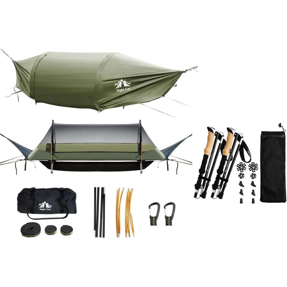 Flat Lay Hammock Tent with Trekking Poles for 1 Person Flat Lay Hammock