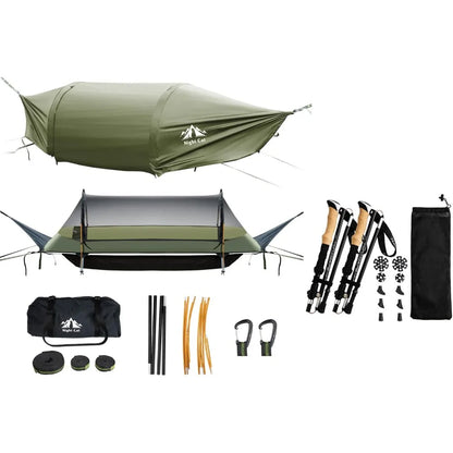 Flat Lay Hammock Tent with Trekking Poles for 1 Person Flat Lay Hammock