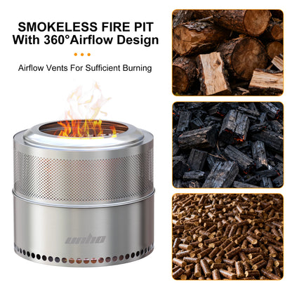 Wood Burning Firepit,Large Stainless Steel Smokeless