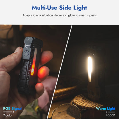 Flat Flashlight with RGB Light, 1500 Lumens Mini Flashlight with Tactical Switch and Magnetic,