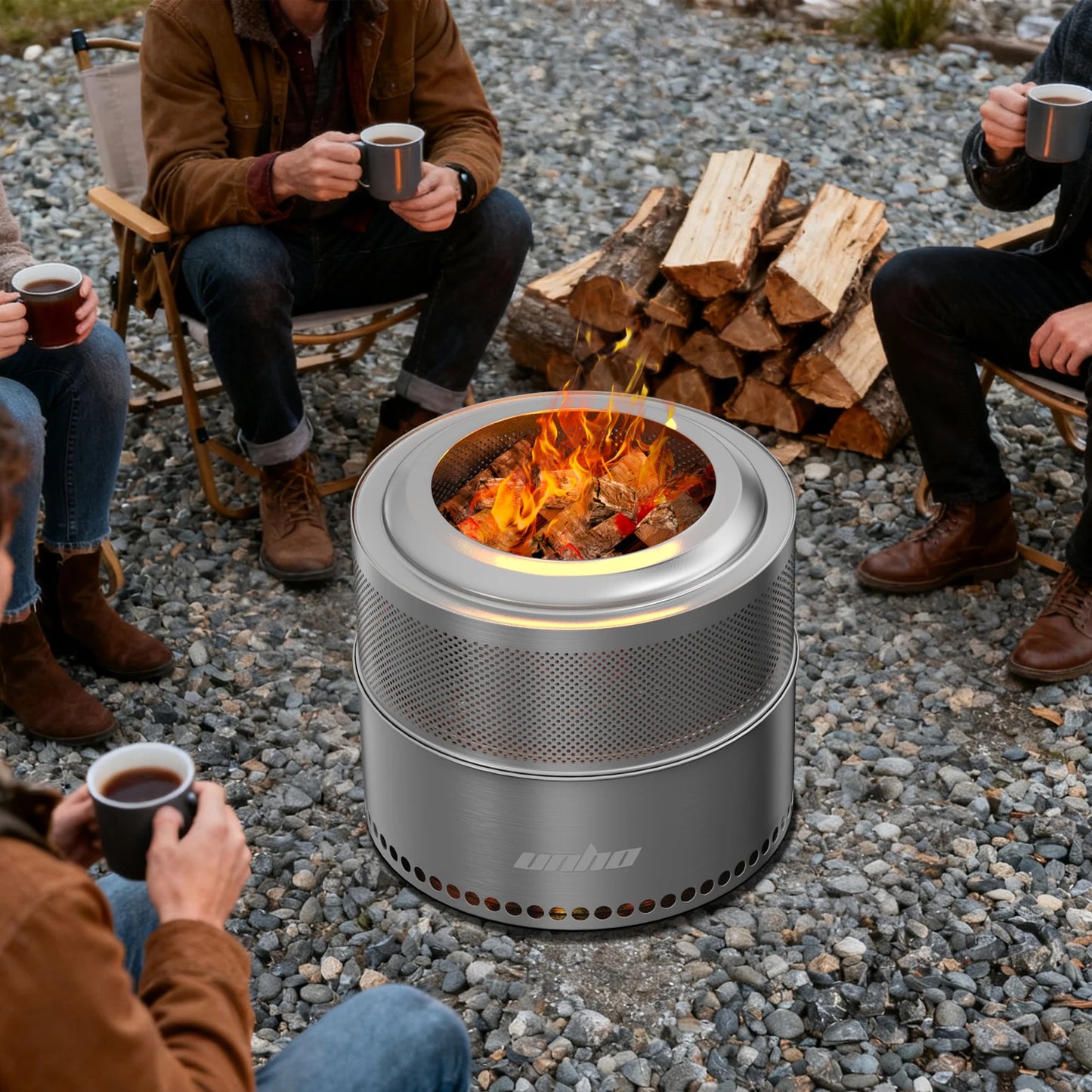 Wood Burning Firepit,Large Stainless Steel Smokeless