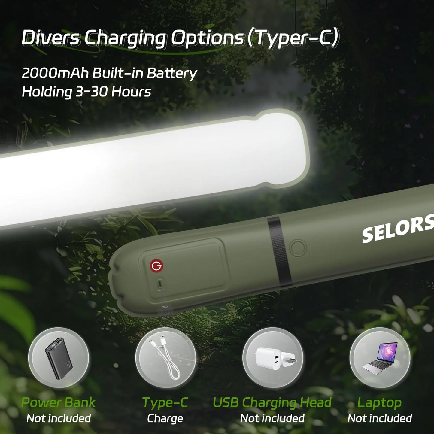 SELORSS Rechargeable Portable Light Waterproof 2000 mAh