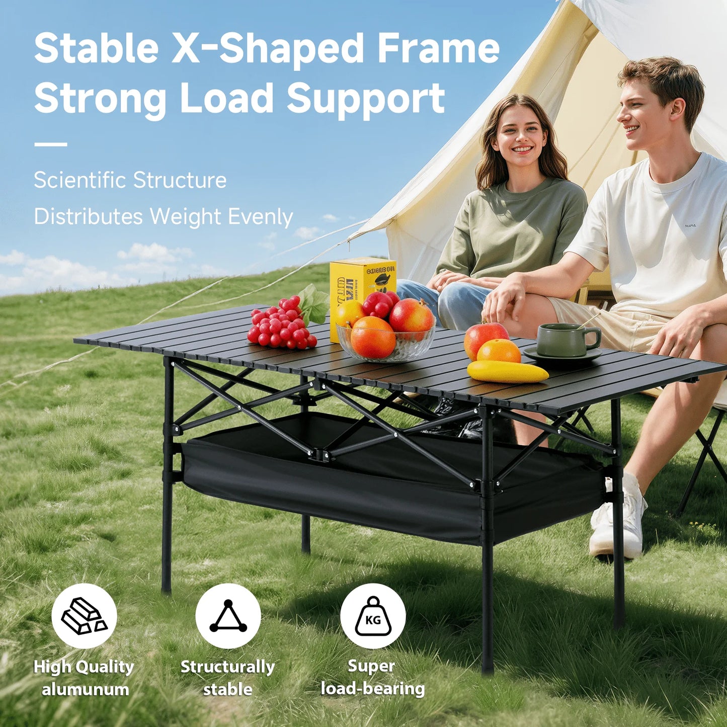 Camping Table, Fold Up Lightweight Portable Roll Up Aluminum