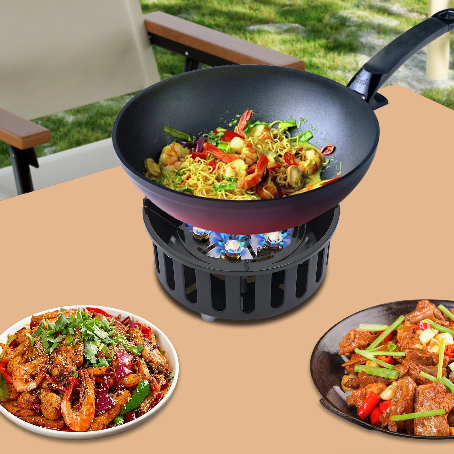 Portable Camping Stove Outdoor Gas Burner with 3 Adapters for Various Canisters