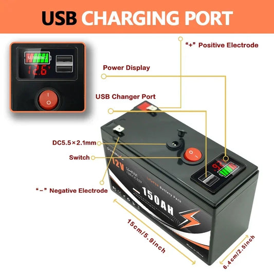 12V 150Ah Lithium  LiFeP04 Battery for Solar Charging