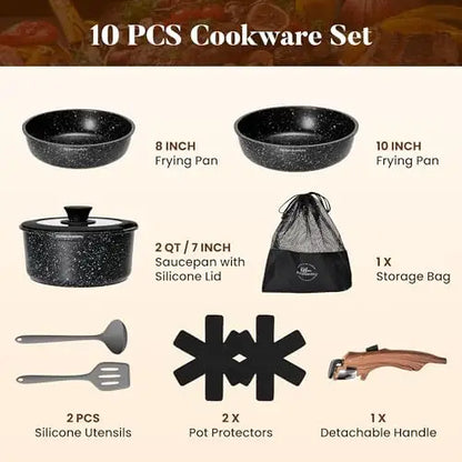 Removable Handle Induction Pots and Pans Set -10 piece