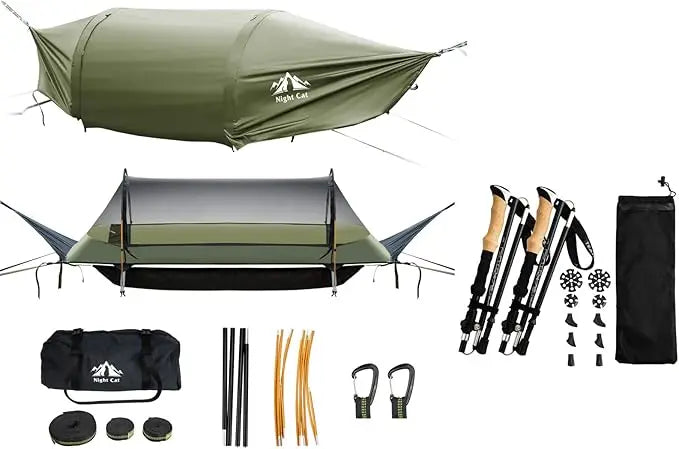 Flat Lay Hammock Tent with Trekking Poles for 1 Person Flat Lay Hammock