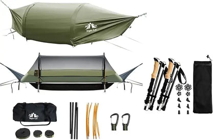 Flat Lay Hammock Tent with Trekking Poles for 1 Person Flat Lay Hammock
