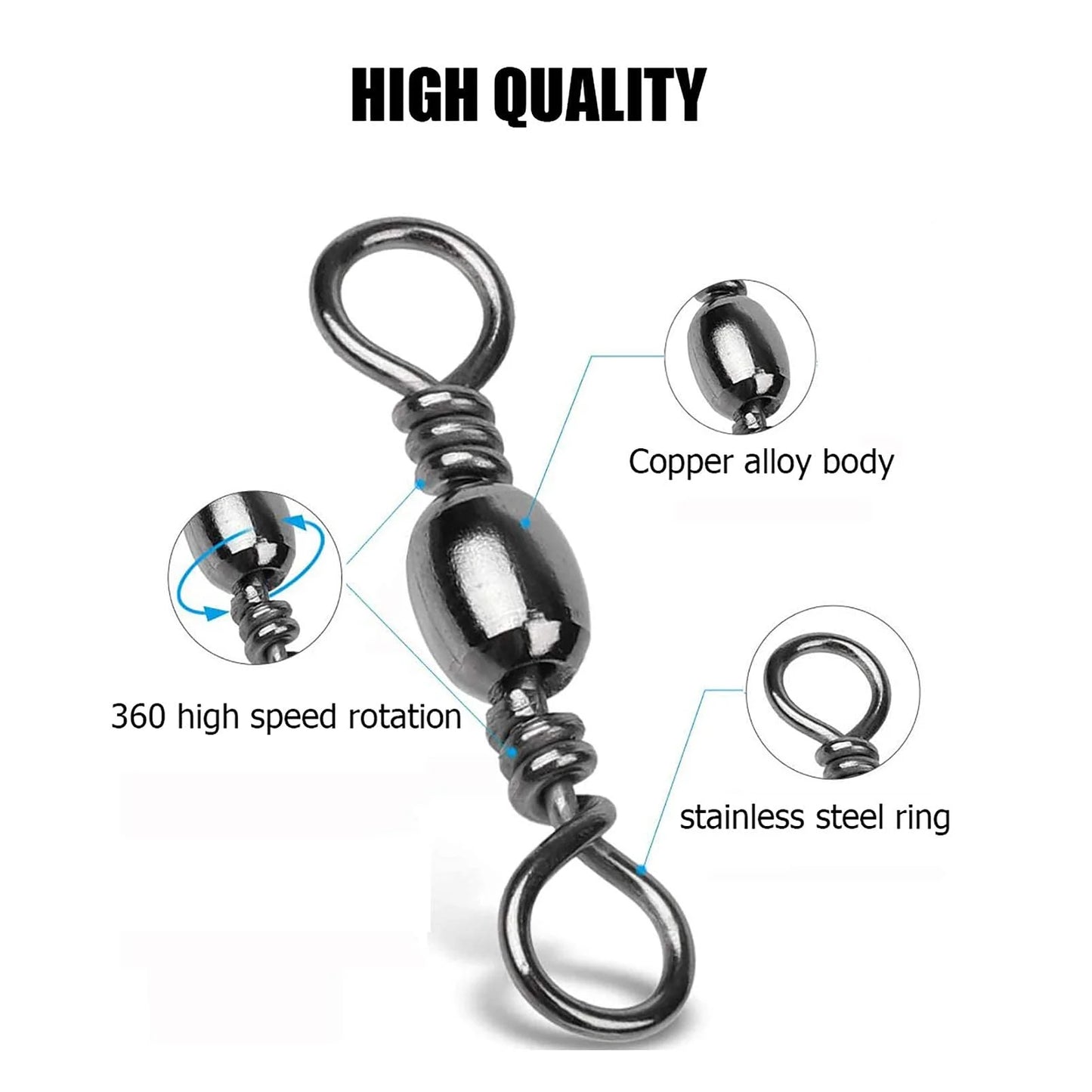 Goture 200pcs Barrel Fishing Swivel Size Rolling Swivels