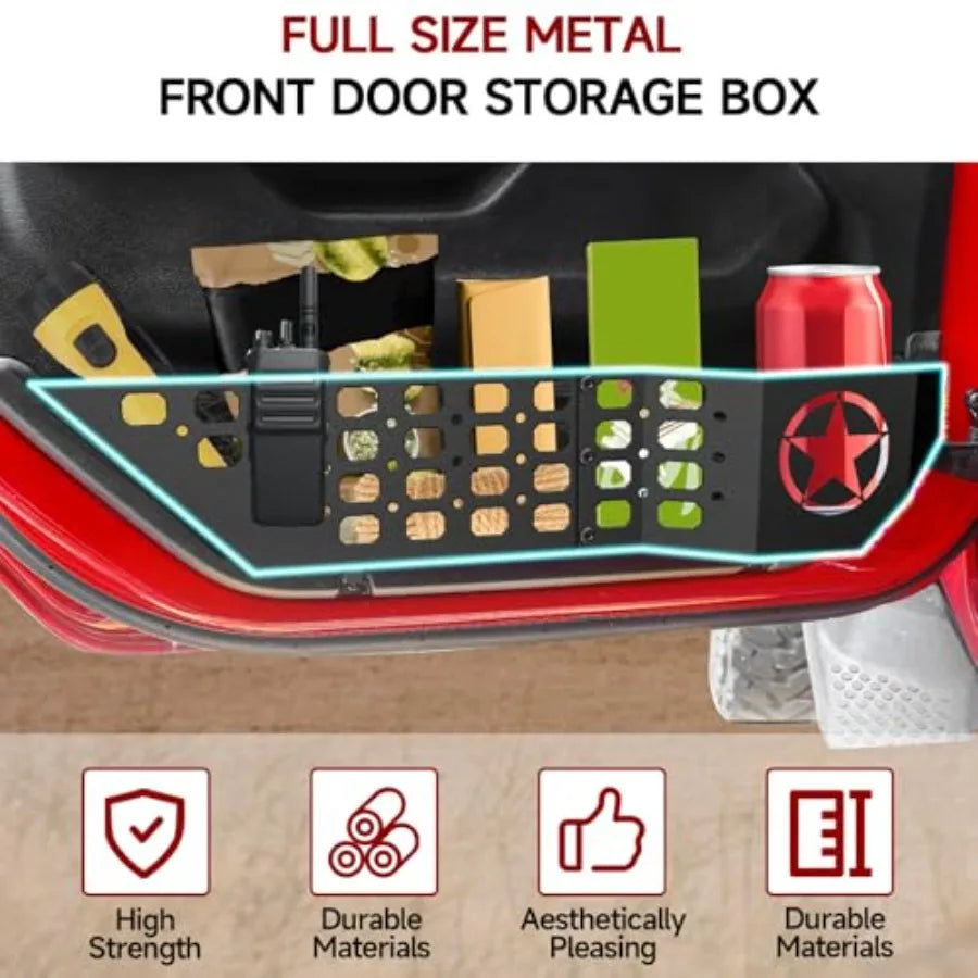 Metal Front Door Pocket Storage Box For Wrangler Door Pocket for Wrangler JL/JLU 4XE 2018-2025 and Gladiator JT (2020-2025