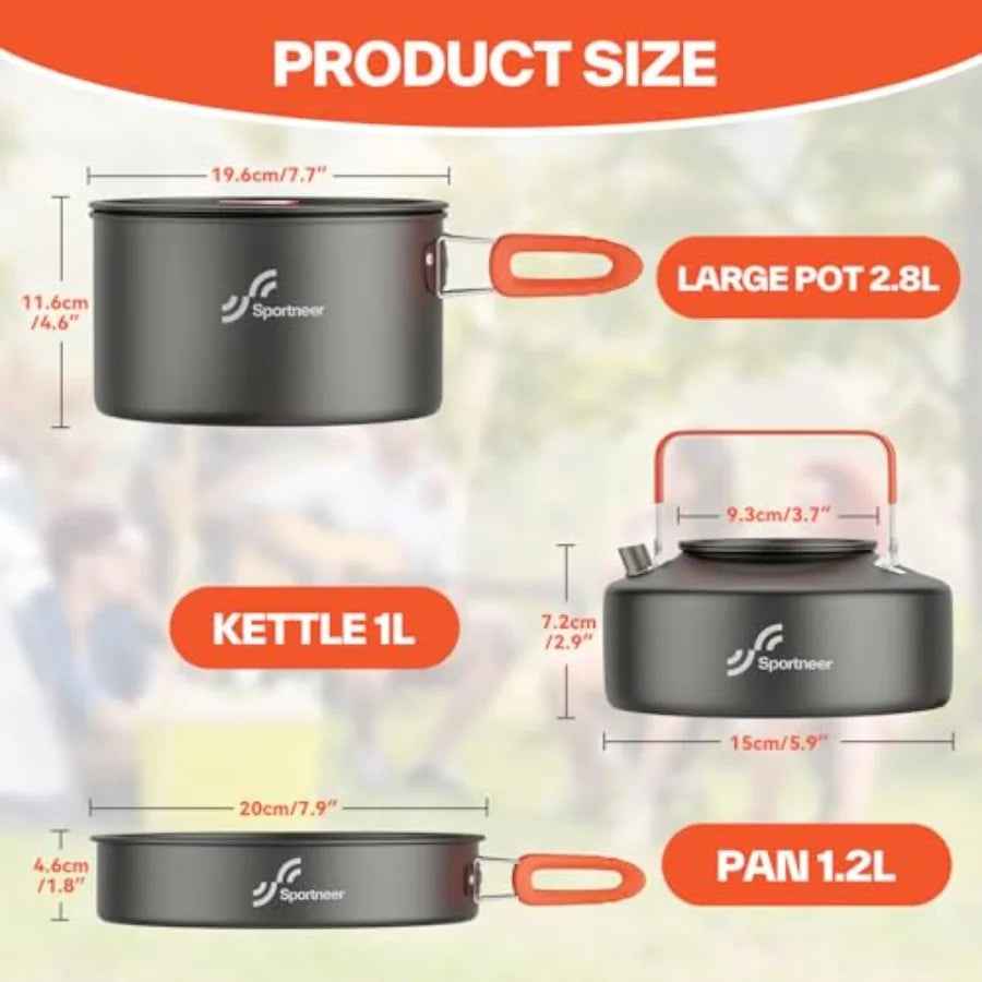 Camping Cookware Set, 18Pcs Non-Stick Lightweight Pots, Pan, with utensils