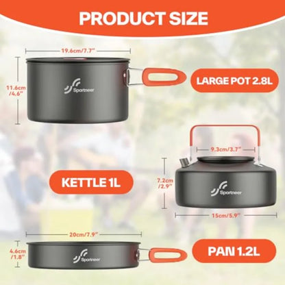 Camping Cookware Set, 18Pcs Non-Stick Lightweight Pots, Pan, with utensils