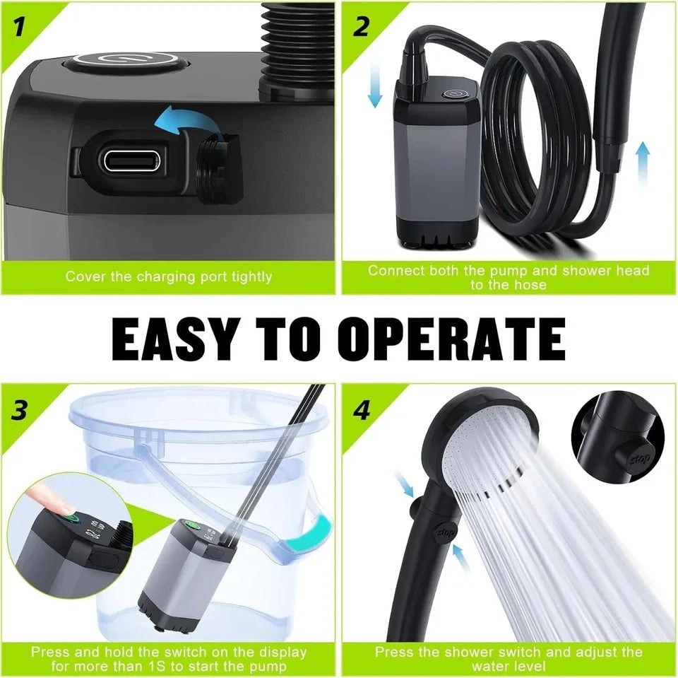 Portable Shower for Camping, 6000mAh Rechargeable