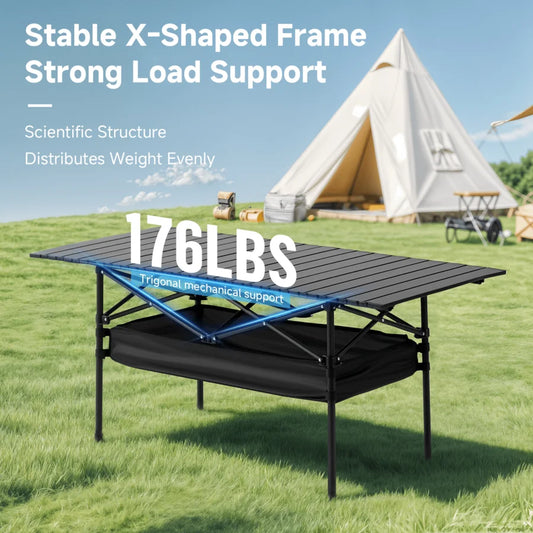 Camping Table, Fold Up Lightweight Portable Roll Up Aluminum