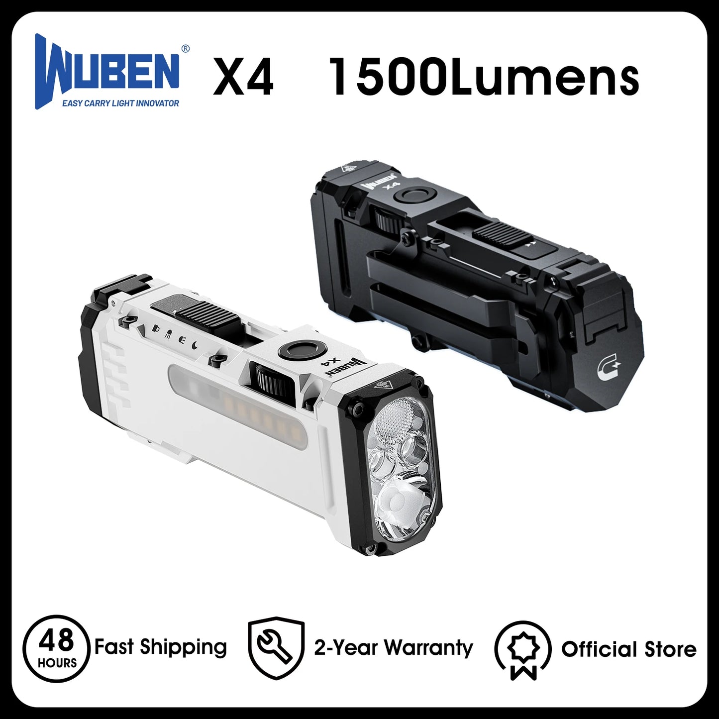 Flat Flashlight with RGB Light, 1500 Lumens Mini Flashlight with Tactical Switch and Magnetic,