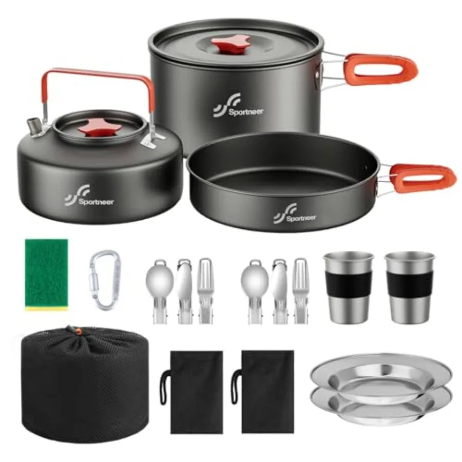 Camping Cookware Set, 18Pcs Non-Stick Lightweight Pots, Pan, with utensils