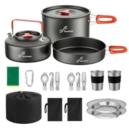 Camping Cookware Set, 18Pcs Non-Stick Lightweight Pots, Pan, with utensils
