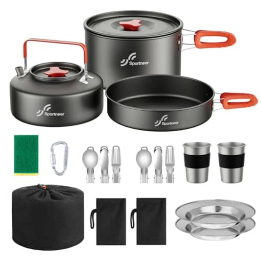 Camping Cookware Set, 18Pcs Non-Stick Lightweight Pots, Pan, with utensils