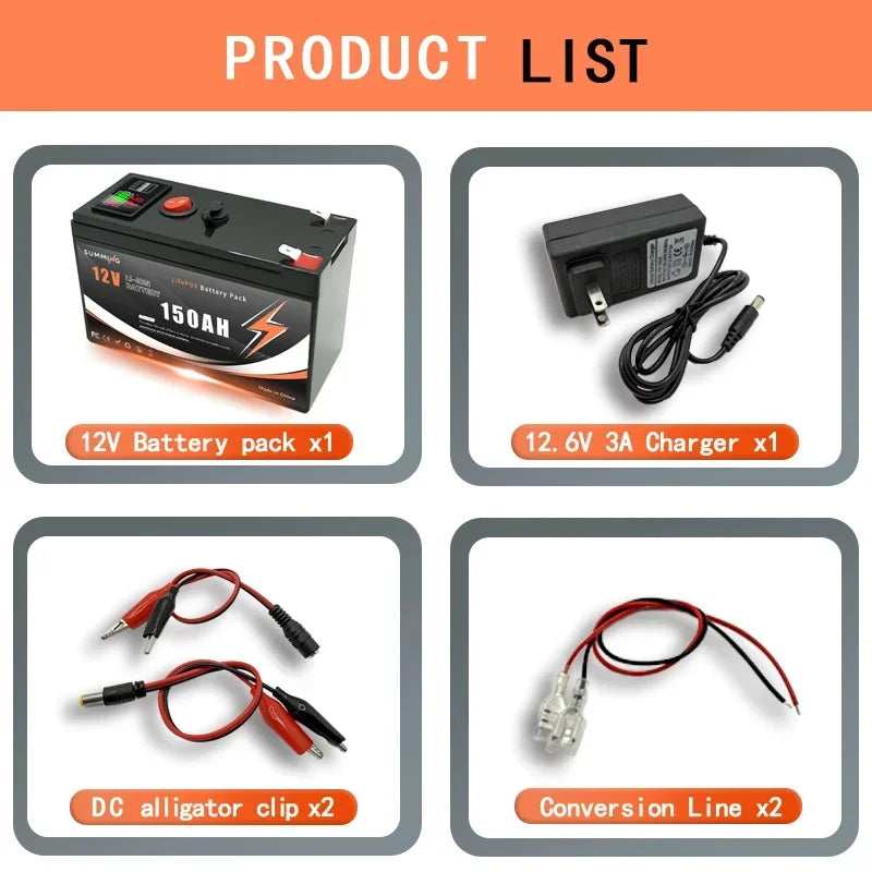 12V 150Ah Lithium  LiFeP04 Battery for Solar Charging