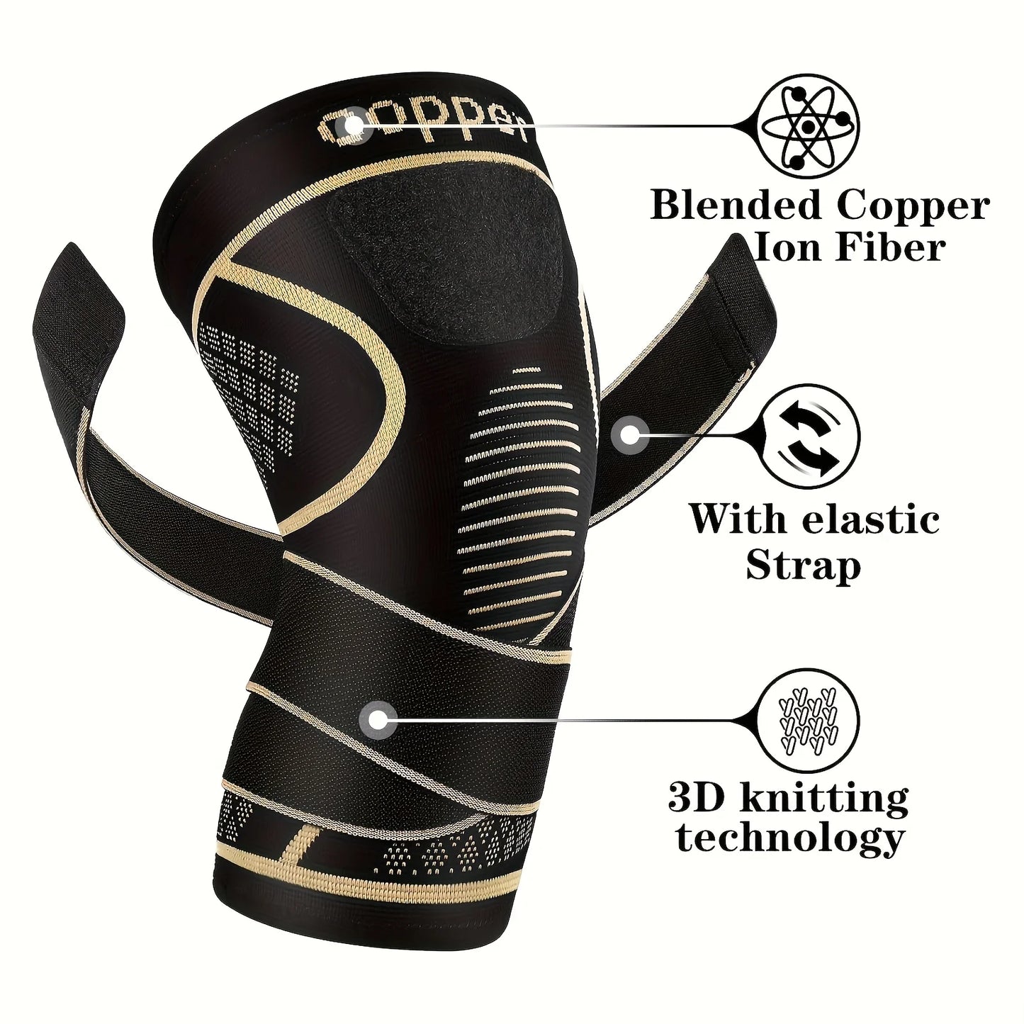 Copper Knee Sleeves With Two Straps For Sports, For Men And Women, For Running, Climbing Mountains, Fitness And Basketball