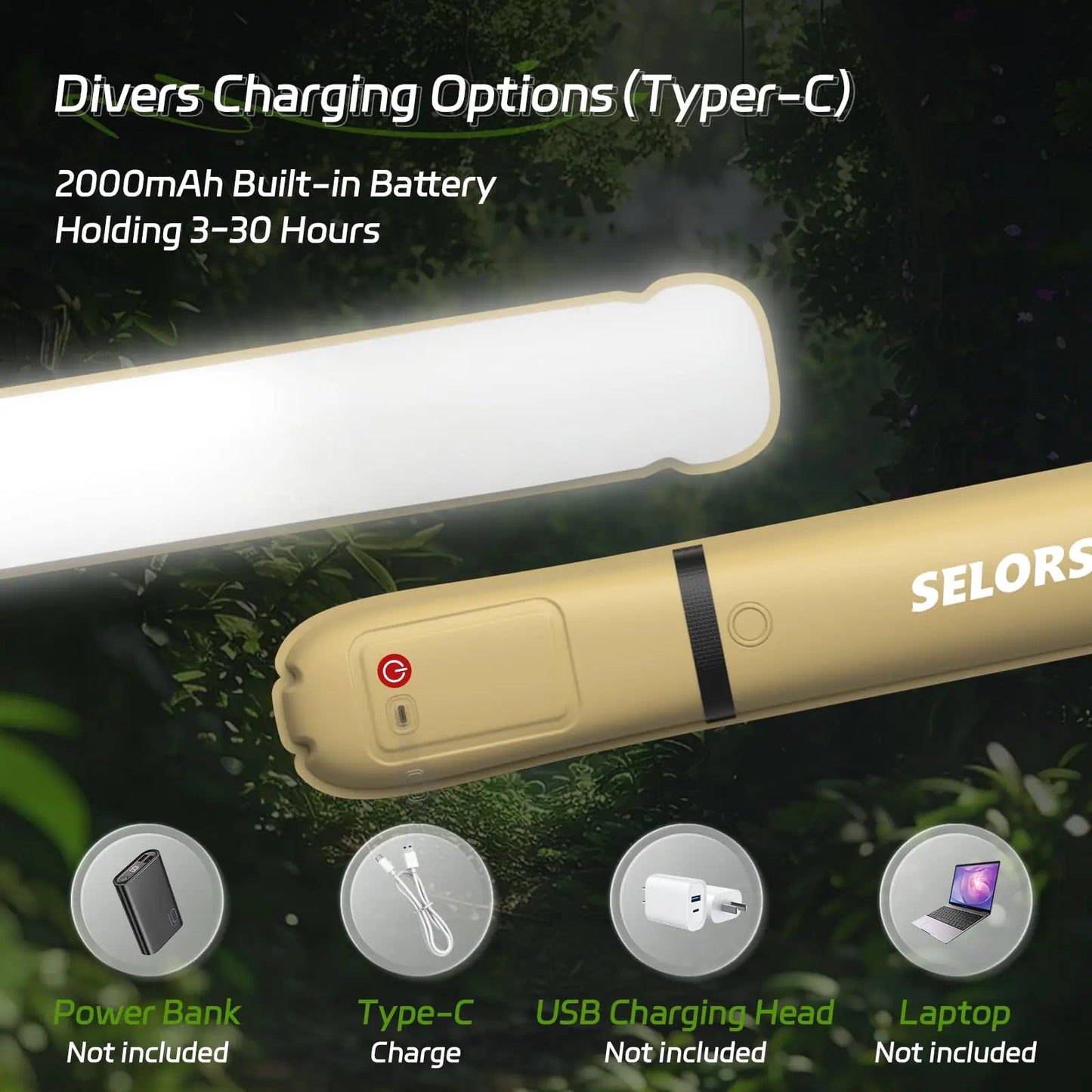 SELORSS Rechargeable Portable Light Waterproof 2000 mAh