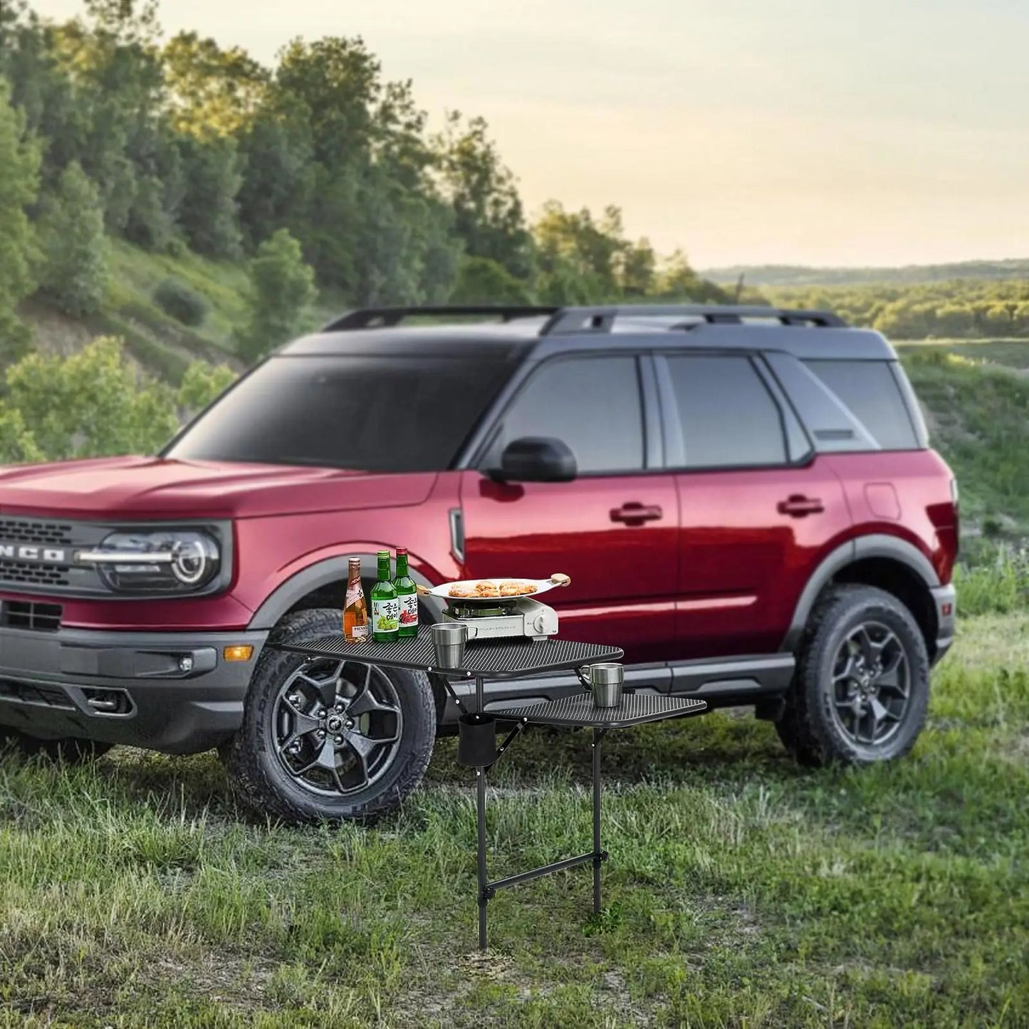 Aluminum Tailgate Table With Cupholders Adjustable Height