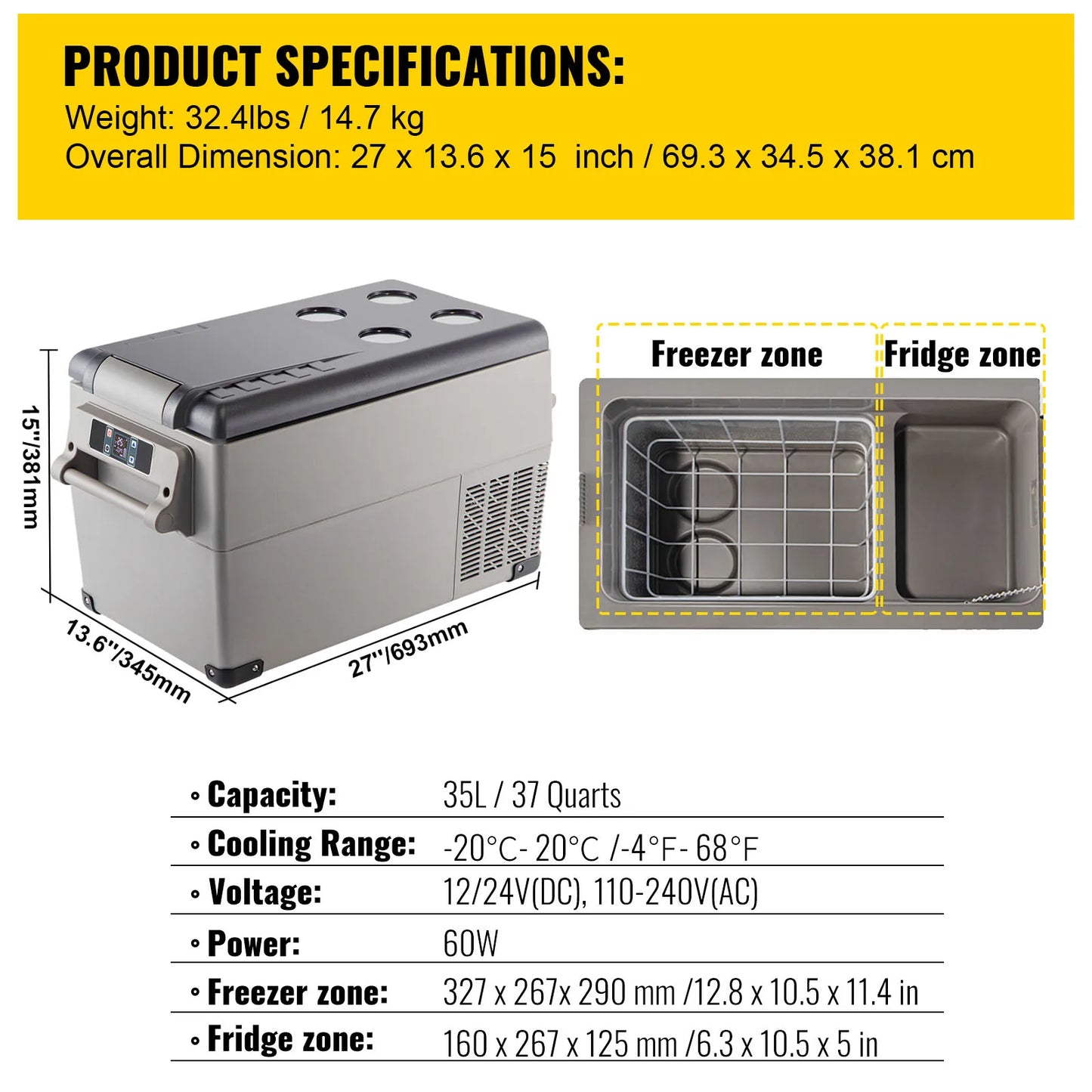 Car Refrigerator Mini Fridge Freezer Portable Compressor Cooler