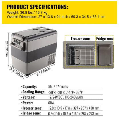 Car Refrigerator Mini Fridge Freezer Portable Compressor Cooler