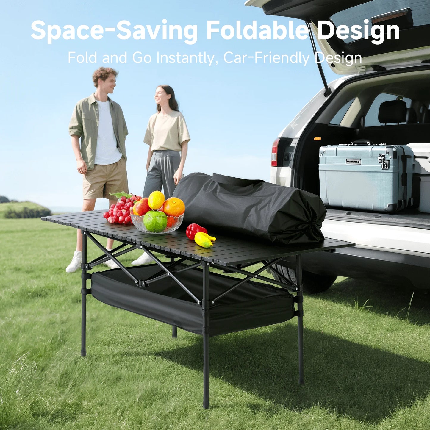Camping Table, Fold Up Lightweight Portable Roll Up Aluminum