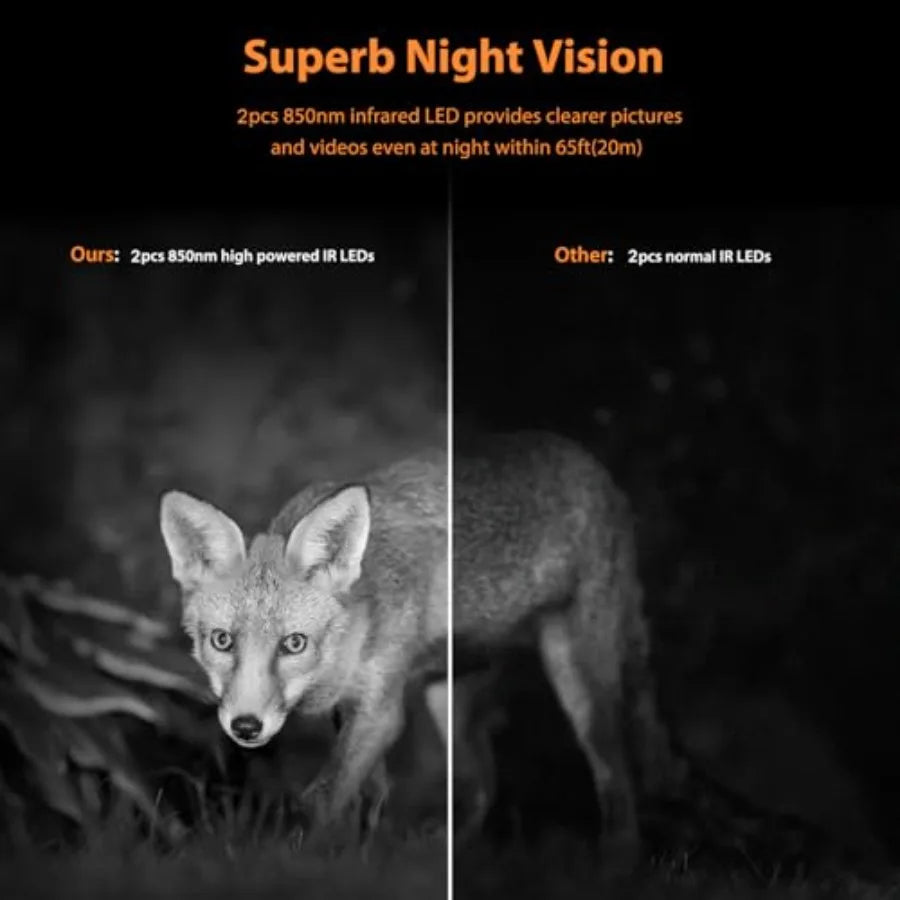 Outdoor wildlife trail camera with 4K/85MP resolution, solar-powered WiFi/Bluetooth connectivity