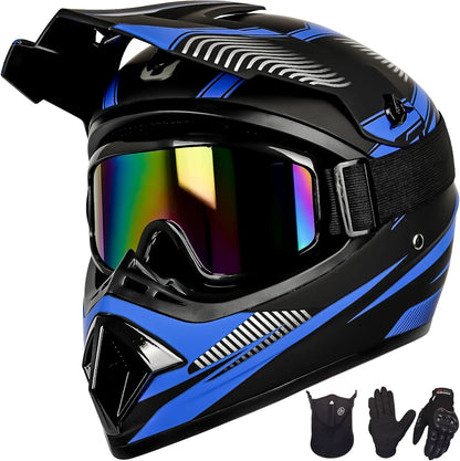 Youth Dirt Bike Helmet Set with Gloves, Goggles,