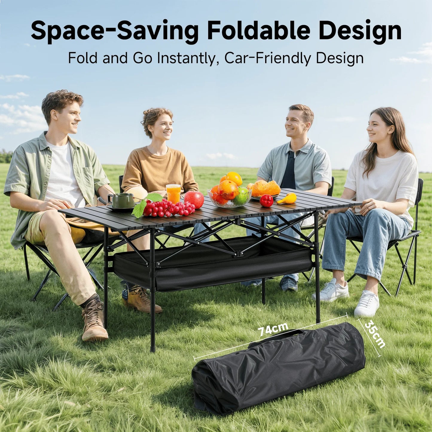 Camping Table, Fold Up Lightweight Portable Roll Up Aluminum
