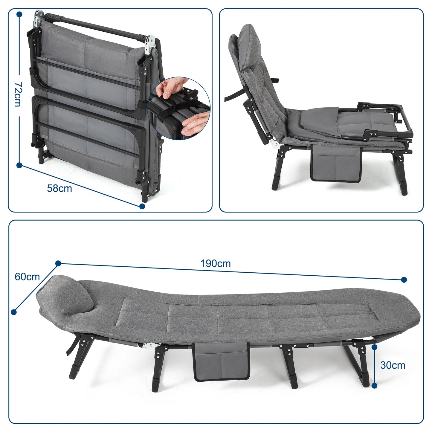 Portable Folding Bed with Cushion and Pillow