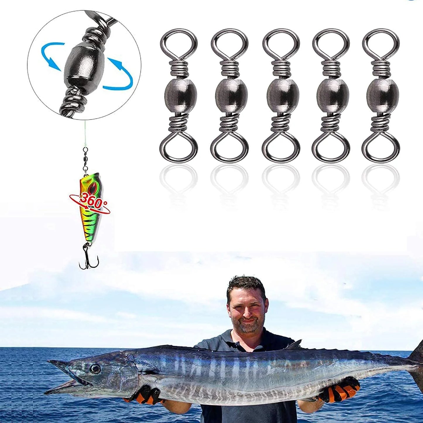 Goture 200pcs Barrel Fishing Swivel Size Rolling Swivels
