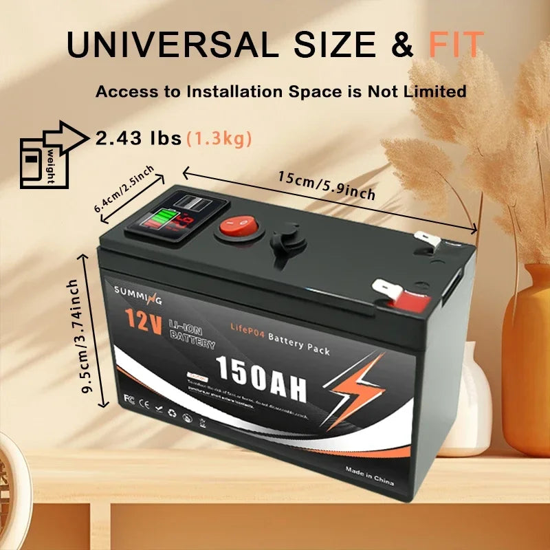 12V 150Ah Lithium  LiFeP04 Battery for Solar Charging