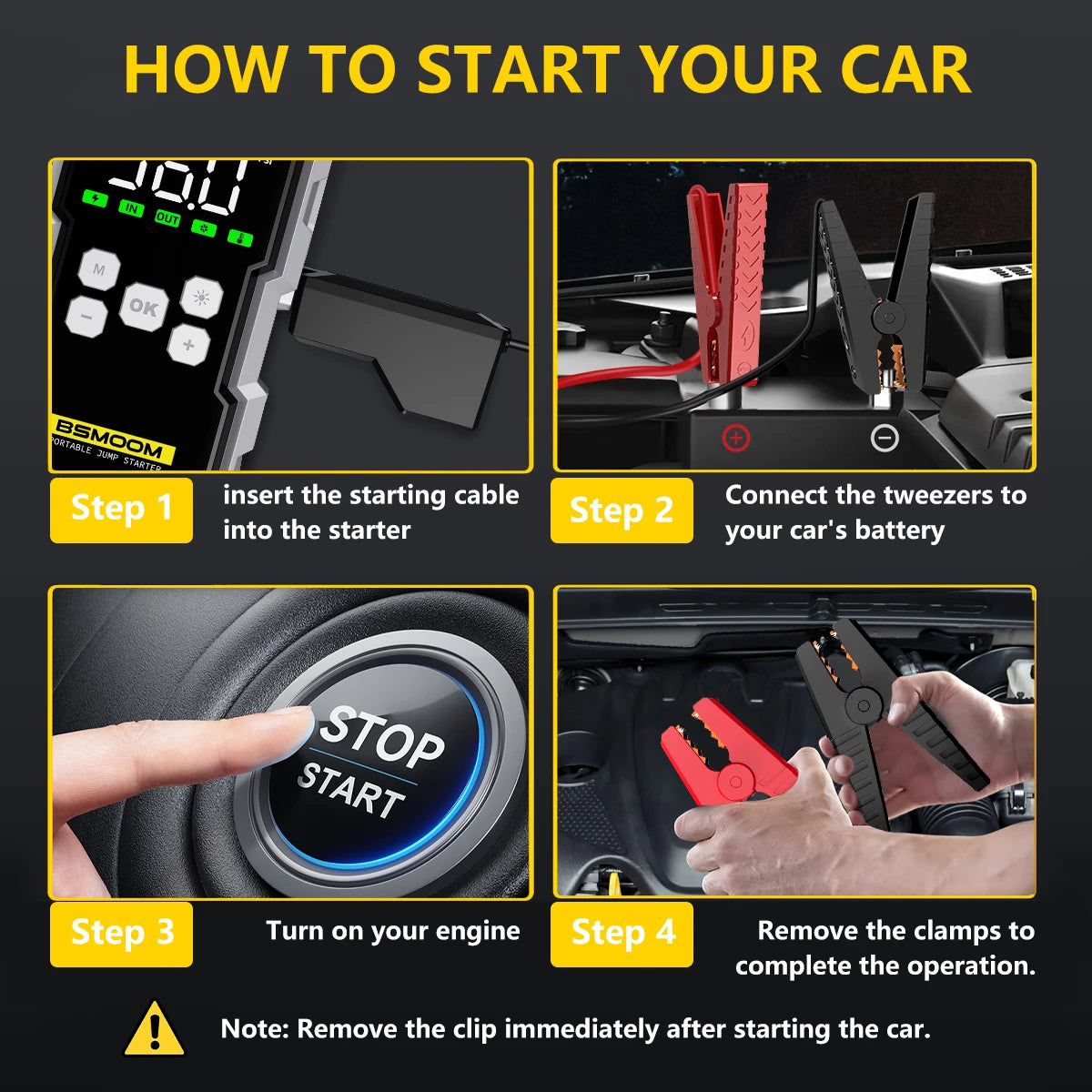 Car Jump Starter with Air Compressor Battery Booster 12V Power Bank with LED Flashlight, Smart Cable
